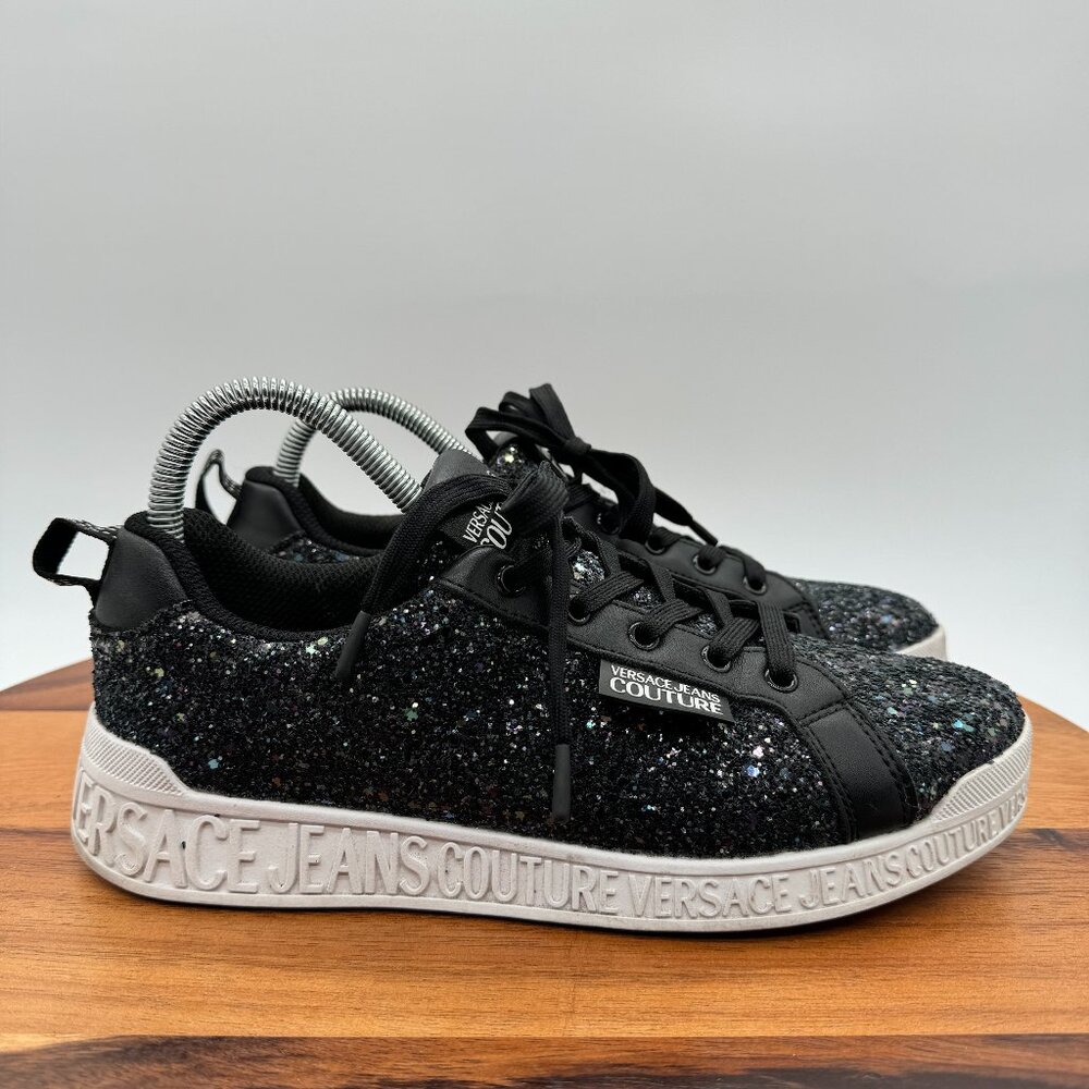 Versace Jeans Couture Shoes Womens 9 Black Sparkle Athletic Sneakers